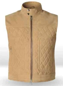 Brand New Men's Beige Suede Lambskin Leather Vest Coat Causal Stylish Waistcoat - Picture 1 of 11