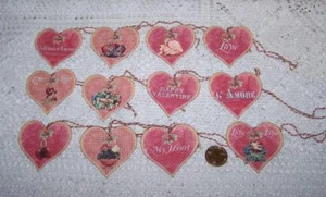 12-Valentine's Day~Vintage~Shabby~Fussy Cut~Linen Cardstock~Gift~Hang~Tags - Picture 1 of 1