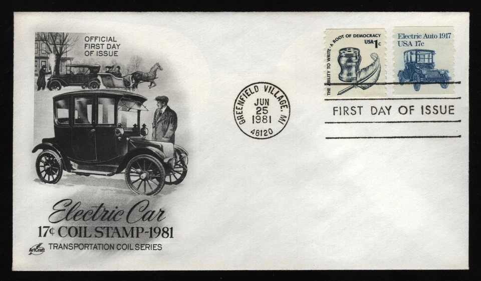 #1906 17c Electric Auto, Art Craft FDC **ANY 5=FREE SHIPPING** - Image 1 of 1