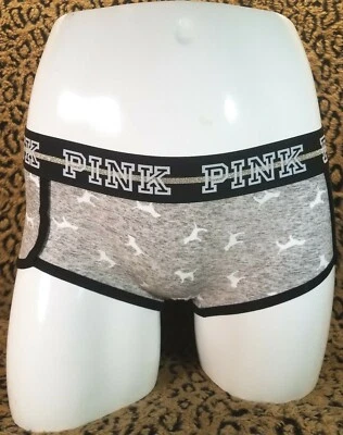 Victoria's Secret PINK Glitter Logo Dog Gray Static Boy Short Panty PXS Sexy - Image 1 of 4