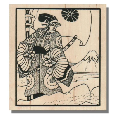Samurai Warrior Scene, RUBBER STAMP, Japanese, Man, Asian, Japan, Kimono, Sword - Image 1 of 2