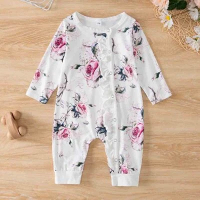 Newborn Infant Baby Boy Girl Kids Floral Romper Jumpsuit Bodysuit Clothes Outfit - Image 1 of 4