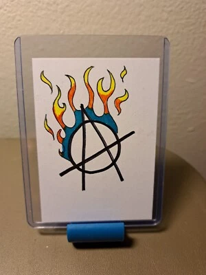 Tintas de tarjeta de arte multicolor "Anarchy & Flames" tarjeta de boceto limitada ATC 1/1 firmada Foto 1 de 2