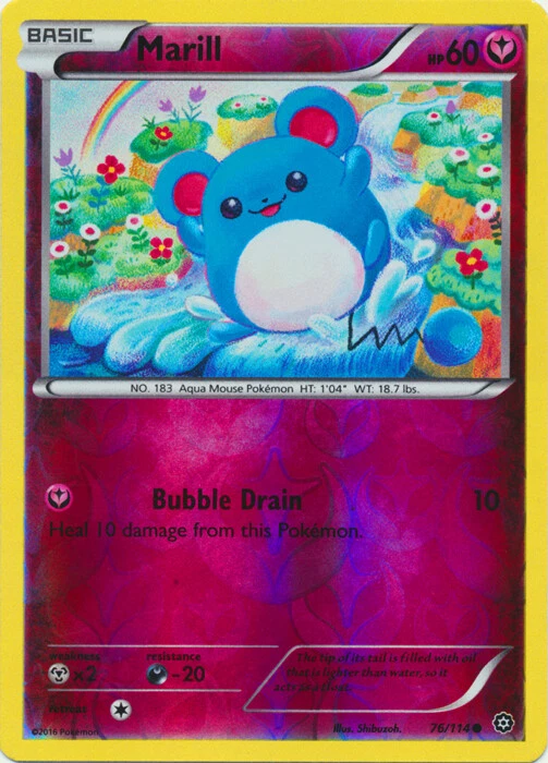 Pokemon - Marill - 76/114 - Common - Reverse Holo - XY - Steam Siege - NM - Image 1 of 1