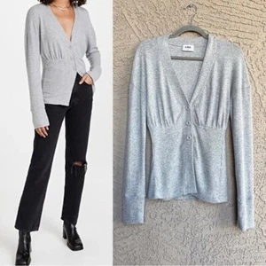 LNA Womens Cardigen Sweater Brushed Ribbed FW2147 Heather Gray Size Large - Picture 1 of 7