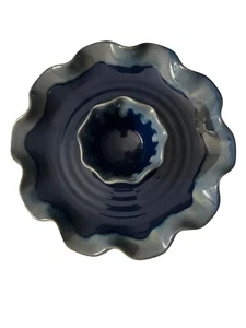 Tumbleweed Pottery Wave Chip & Dip 8” Indiv Plate 3” Bowl Cobalt Stoneware USA - Picture 1 of 12