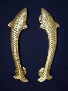 Pair Fish Door Handle Brass Handmade Nautical Design Restaurant Door Decor CA01 - Picture 1 of 9