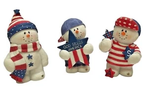 3 Snowonders USA God Bless pupazzo di neve patriottico orgoglio americano soffitta di Sarah nuovi - Foto 1 di 12