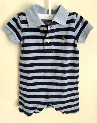BABY GAP Niño Azul Polo Pantalones Cortos Mameluco Una Pieza Rayas Con Oso Talla 3-6 Meses  Foto 1 de 4
