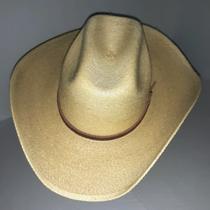 Atwood Palm Leaf Straw Cowboy Hat Western Kids Sz XS/Small Natural Leather Band - Picture 1 of 9