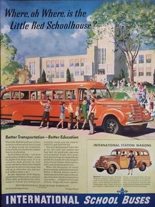 Pubblicità stampa camion internazionali d'epoca 1940  Pre seconda guerra mondiale.  Modellino scuolabus - Foto 1 di 1