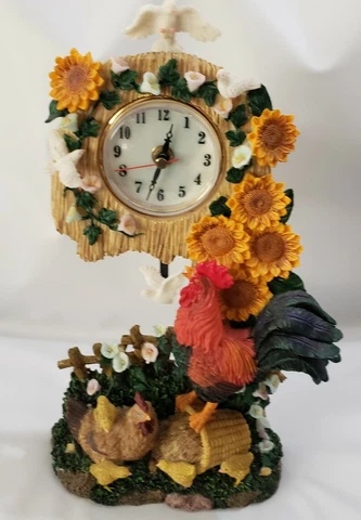 Dove Sunflowers Rooster Hen Chick's Flowers Quartz Desk Clock  Pendulum Motion Cover