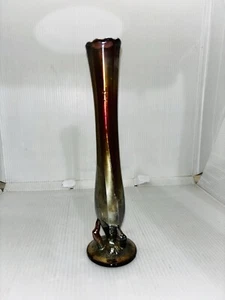 VTG DUGAN DIAMOND MARIGOLD CARNIVAL GLASS TWIG LEGGED BUD VASE - Picture 1 of 11