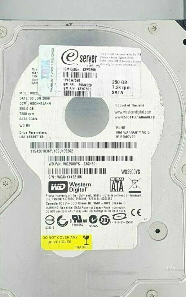 IBM 43W7601 250GB 7200 RPM SATA 3.0Gbps 3.5" SATA LFF Hard Disk Drive WD2502ABYS - Image 1 of 1
