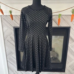 Made in San Francisco Polka Dot Dress Long Sleeve Fit & Flare Black S - Picture 1 of 5