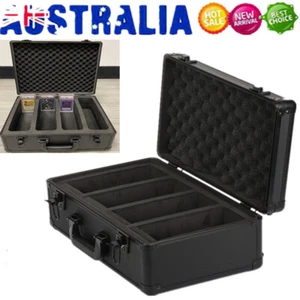 4 Row Graded Trading Card Storage Case Box Sports Waterproof w/ Slots Lock Black - Picture 1 of 11