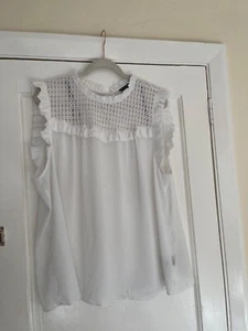 Marina Kaneva Women’s White Blouse cap sleeved Broderie Top Size 24 - Picture 1 of 12