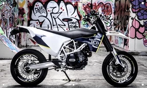  Husqvarna Supermoto 3'X5' VINYL BANNER BIKE MAN CAVE GARAGE SIGN MECHANICS SHOP - Picture 1 of 1