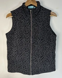 Blue Illusion Jumper Vest Womens S Small Grey Animal Print Full Zip High Neck - Picture 1 of 8