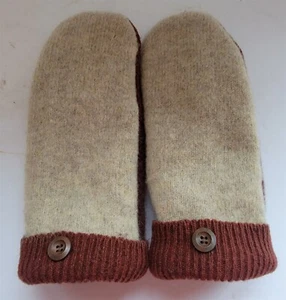 NEW Handmade Upcycled Womens M? Wool Mittens Fleece Lined from Old Sweaters #2 - Picture 1 of 9