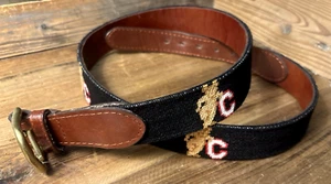Smathers & Branson Cornell University Bear on Black needlepoint Leather belt 36 - Picture 1 of 9