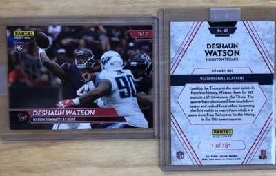 2017 PANINI INSTANT DESHAUN WATSON TEXANS MOST POINTS HISTORY RC 1 Of 151 - Image 1 of 3