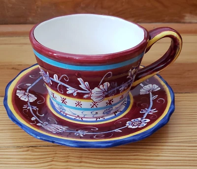 Tazas de café vintage Ganz Bella Casa grandes de gran tamaño con platillos, florales, 4 juegos Foto 1 de 4