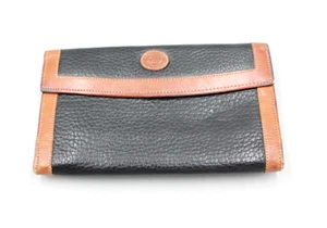 Vintage Dooney & Bourke Geldbörse Scheckbuch schwarz Kiesel Leder braun 7" (BESCHÄDIGT) - Bild 1 von 14