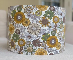 Retro Lamp Shade 1970's Vintage Style Floral Fabric Sunflowers Yellow Brown - Picture 1 of 7