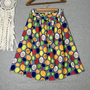 Lorraine Party Skirt Womens 10 S Fruit Slices Colourful Midi Pockets Retro - Picture 1 of 11