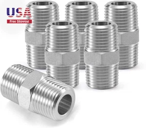 6 PIEZAS SS acoplamiento de pezón hexagonal 1/4" NPT macho hilo acoplador de igual diámetro - Imagen 1 de 7