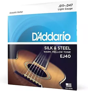 Cuerdas de guitarra acústica folclórica de seda y acero D'Addario EJ40 - calibre de luz 11-47 - Imagen 1 de 2