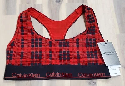 Calvin Klein Modern Cotton Bralette Red Plaid Racerback Size Small - Image 1 of 4