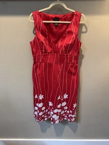 Vintage Spense Dress Size 10 Red Floral Cotton Blend Sleeveless V Neck Part Line - Picture 1 of 9
