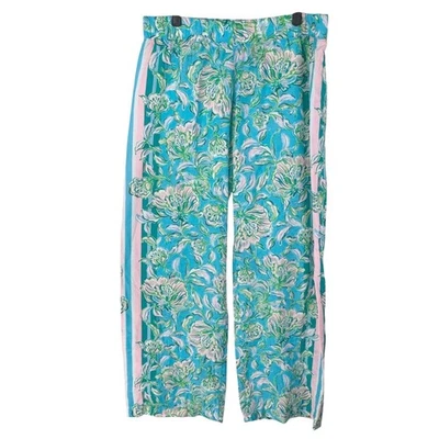Lilly Pulitzer Bal Harbour Palazzo Pants Tropical Floral Blue Pink Green Size L - Image 1 of 4