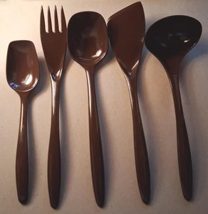 Lote de 5 utensilios de melamina Hutzler de colección años 70 para cocinar y servir cuchara tenedor cucharones o2009 - Imagen 1 de 9