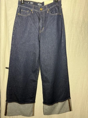 a.n.a Highest-Rise Wide Leg Jeans Size 6 Dark Wash Raw Hem Cuffed Wide Leg Denim - Image 1 of 4