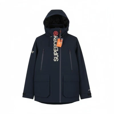 SUPERDRY Hood Timate Emb Windbreaker Men Jacket M Blue Full Zip Lightweight * - Image 1 of 4