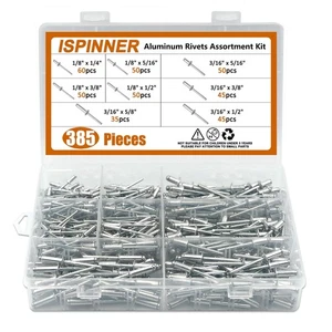385pcs 8 Sizes Aluminum Blind Rivets, Pop Rivets Assortment Kit (Silver) - Picture 1 of 6