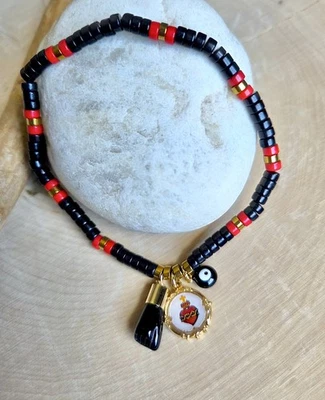 Azabache Bracelet, Sagrado Corazon de Jesus Brazalete, Ex Voto Mal De Ojo,Benito - Image 1 of 4