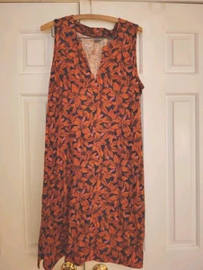 Lands' End Baumwollkleid orange und marineblau Blumenmuster, L - Bild 1 von 3