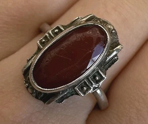 Anillo de plata Art Deco piedra rojo antiguo plata cornalina?  - Imagen 1 de 5