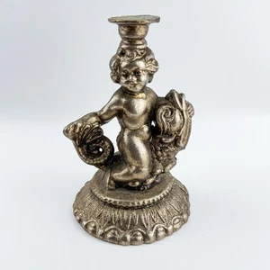 Estatuilla de querubín de latón vintage - escultura de ángel rococó barroco ornamentado - Imagen 1 de 7