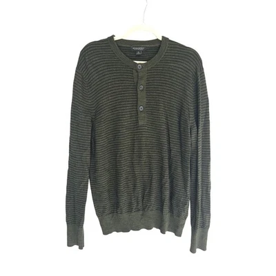 Suéter Henley Banana Republic Extra Fino Lana Merino Rayas Hombres XL Verde Negro Foto 1 de 4