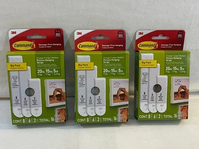 3 Cajas Nuevo en Paquete 3M Comando Picture Tiras Colgantes 16 Pares Talla MED - XL, 5 - 20 LBS Foto 1 de 4