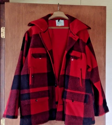 Red Plaid Hunting/Barn Coat/Jacket Hooded, Johnson Woolen Mills - Image 1 of 4