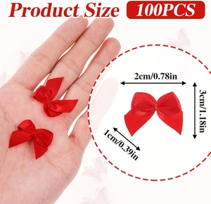 100 Pieces Small Bows for Crafts, Mini Red Satin Ribbon Bows Flowers Applique... - Picture 1 of 7
