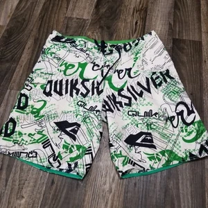 Quicksilver Swim Trunks / Board Shorts Men’s 36 Green White Discolored Y2k - Picture 1 of 14