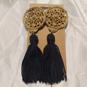 Ohrhänger goldfarben mit schwarzen Quasten 4 Zoll - Bild 1 von 3