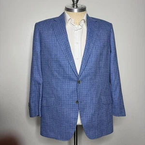 J. Hilburn Men's Blue Plaid 48R Wool Cotton Blend Classic Fit Sport Coat Blazer - Picture 1 of 10